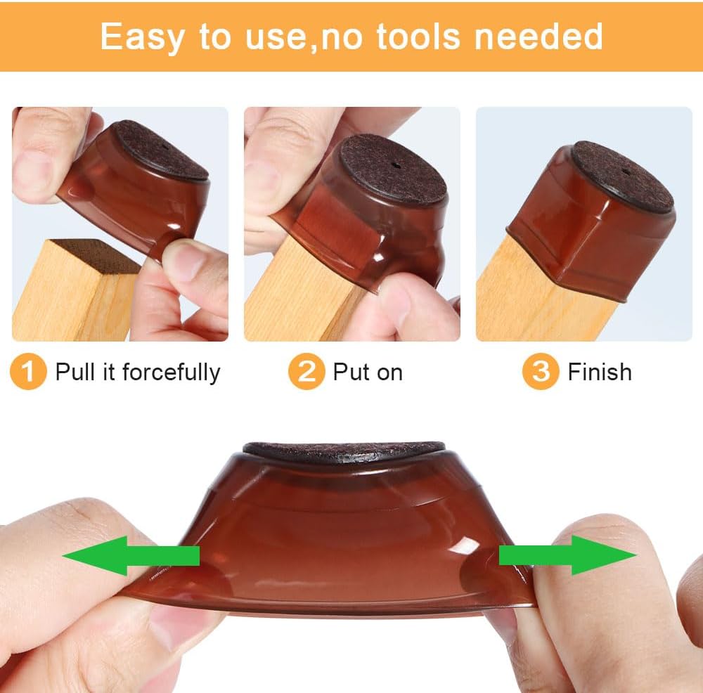 32 Pcs Silicone Chair Leg Floor Protectors for Hardwood Floors, Brown Felt Bottom Chair Leg Covers, Free Moving Table Leg Covers, Stool Leg Protectors Caps（Large fit : 1.3'' - 2''）