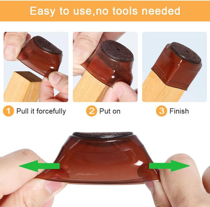 32 Pcs Silicone Chair Leg Floor Protectors for Hardwood Floors, Brown Felt Bottom Chair Leg Covers, Free Moving Table Leg Covers, Stool Leg Protectors Caps（Large fit : 1.3'' - 2''）