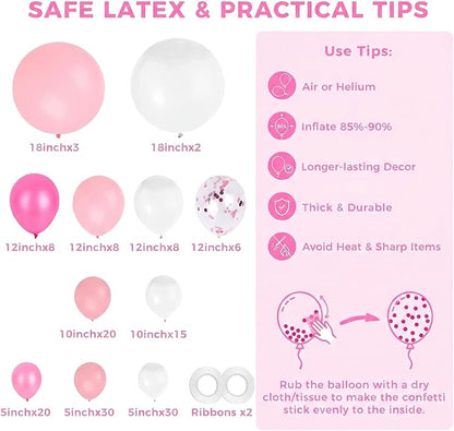LovesTown 150 PCS Pink White Balloons Different Size of 18 12 10 5 Inch, Pink Confetti Balloons with Ribbons for Birthday Bridal Shower Wedding Gender Reavel Bachelorette Princess Party Decoration