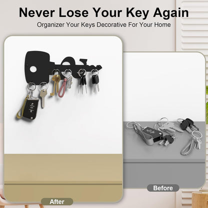 PMMASTO Key Holder Wall Mounted, Key Hooks for Wall, Stainless Steel Black Key Organizer with 6 Hooks, Decor Rack for Entryway, Hallway, Garage, Mudroom, Office