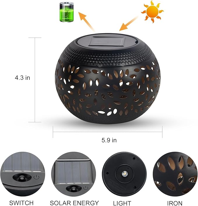 Solar Table Lanterns Outdoor Waterproof - 1 Pack LED Lamp Black Metal Tabletop Light Solar Powered Decorative Lantern for Indoor Desk Bedroom Patio Garden Pathway Yard(1 Pack)