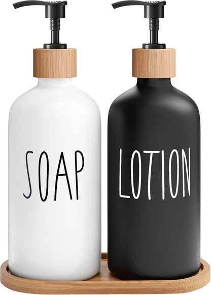 MOMEEMO Soap Dispenser Bathroom Set with Hand and Lotion Dispenser, Suitable for Bathroom Decor. (Black & White)
