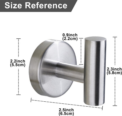 Towel Hook for Bathroom,Screw Mount Heavy Duty Wall Hooks, Stainless Steel Coat Robe Clothes Hook for Bathroom Kitchen Garage Hotel, 2 Packs Wall Mount Towel Holder, Brushed Silver