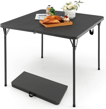 Goplus 34" Square Folding Card Table, Portable Plastic Utility Folding Tables with Collapsible Legs & Carrying Handle, Indoor Outdoor for Picnic, Party, Dining, Camping, BBQ, Grey