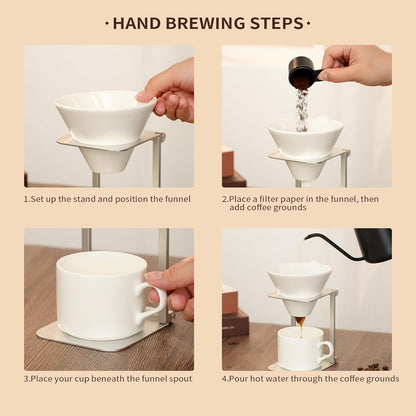 6-Piece Pour Over Coffee Maker Kit & Dripper Set with Foldable Stand, Cup, Spoon & Storage Bag - All-in-One Portable Coffee Brewing Kit for Camping, Home, Office