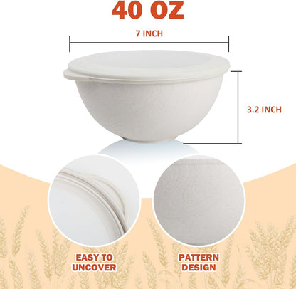 alternative plastic bowl set with lids,unbreakable wheat straw bowls 40oz suitable for indoors and outdoors,overnight foods container with cover