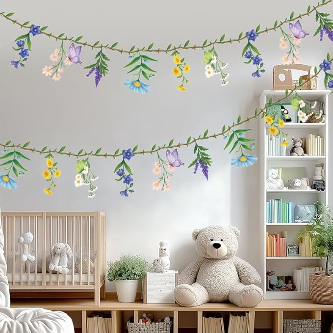 Colorful Flower Banner Ready to Use Double- Sided Reusable Waterproof Wildflower Garland for Wildflower Garden Party Birthday Wedding Baby Shower Supplies Wall Decorations 2 PCS