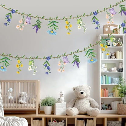 Colorful Flower Banner Ready to Use Double- Sided Reusable Waterproof Wildflower Garland for Wildflower Garden Party Birthday Wedding Baby Shower Supplies Wall Decorations 2 PCS