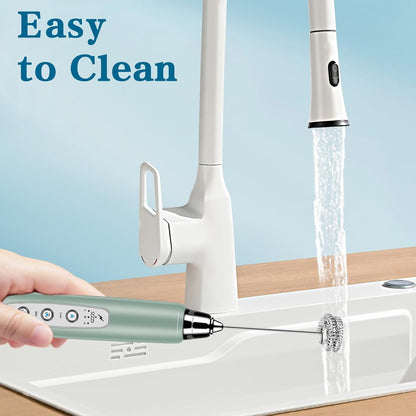 Milk Frother Handheld for Coffee, Electric Whisk 3 Speed Adjustable, Drink Mixer with Stainless 3 Whisks, Rechargeable Hand Frother Wand