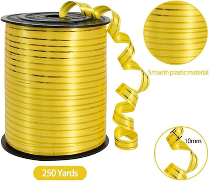 TONIFUL Curling Ribbon-Gold Gold Balloon Curling Ribbons-250 Yards Balloon String for DIY Decor,Gift Wrapping,Ribbons and Bows for Christmas New Year Birthday Gifts Graduation Supplies