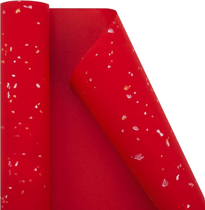 MAYPLUSS Gift Wrapping Paper Roll - 17Inch x 16.5Feet - Elegant Red Gold Foil Design Shiny Flakes Silky Touch Thick Matte Gift Wrap Paper for Christmas, Wedding, Birthday, Holiday,Celebrations