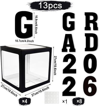2026 Graduation Decorations - 4Pcs Black Balloon Boxes with Letters 2026&Grad for Preschool Kindergarten Middle High School College Graduation Party Decorations Class of 2026