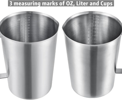 KSENDALO 64Oz/8Cup Stainless Steel Pitcher (SUS304), 2 Liter Metal Container for Water, Milk, Liquid with Handle with Engraved Markings, Silver