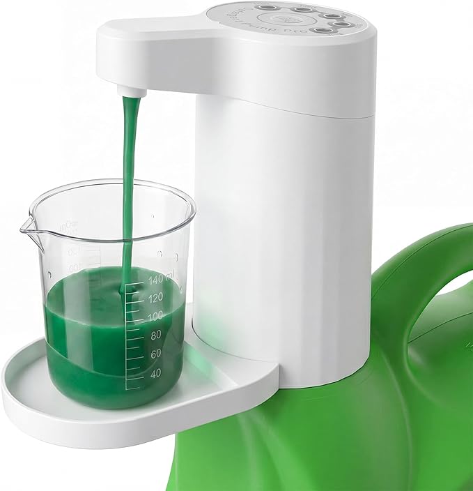 APEKX Smart Electric Laundry Detergent Dispenser with Graduated Cup, USB Rechargeable, 15-75ml Adjustable Dosing & No-Spill Design for Liquid Detergent Containers (White)
