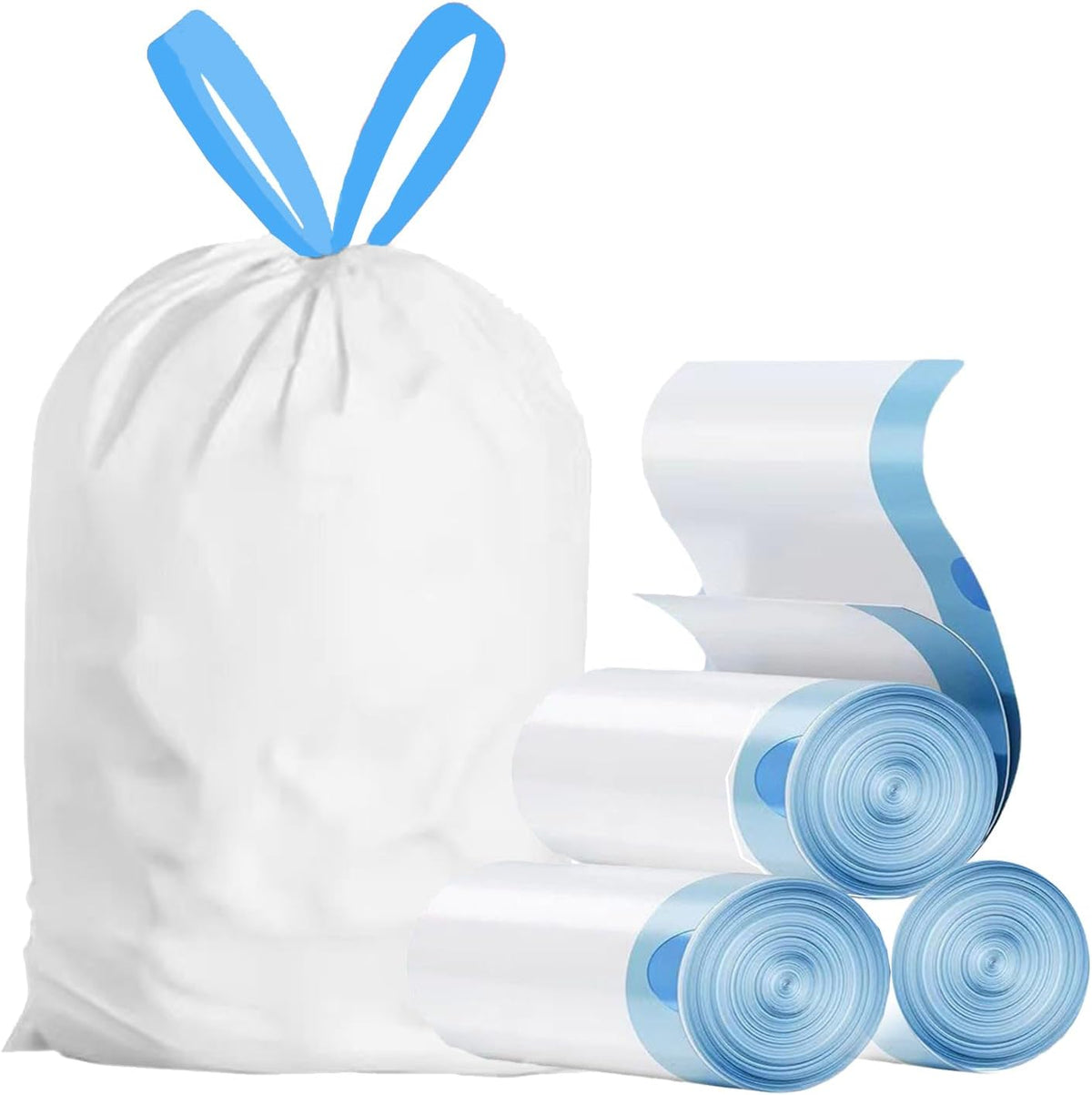 15 Gallon white drawstring trash bags, No tear open large floral scent garbage bag,Ultra thickened plastic for tall kitchen,Office,Living room Commercial Use 26x30 inches