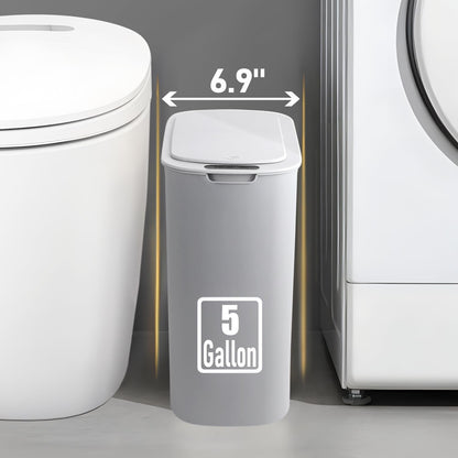 5 Gallon Motion Senor Bathroom Trash Can with Lid, Automatic Garbage Can Touchless, Smart Plastic Waste Basket for Narrow Spaces, Bathroom, Office, Bedroom, Living Room (Gray)