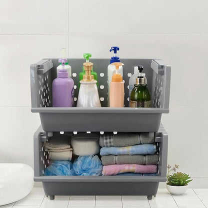 3-pack Stackable Storage Baskets, Plastic Stacking Organizer Bins