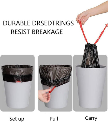 Feisco 6-7 Gallon Black Trash Bag,Medium Drawstring Garbage Bag Trash Can Liner,100 Counts,0.67 Mil