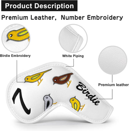 Premium Leather Golf Club Iron Covers - 10pcs/Set Wedge & Iron Headcovers with Velcro Closure