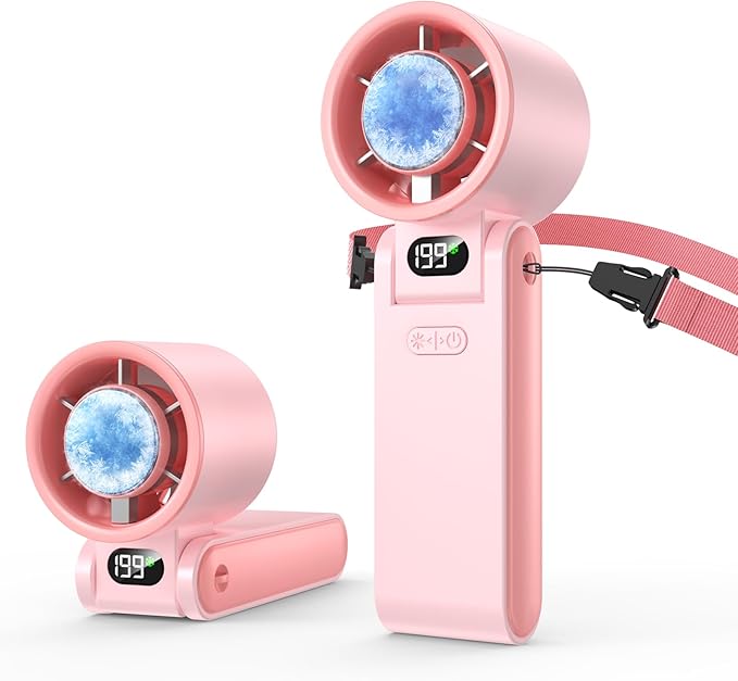 Portable Handheld Turbo Fan with Ice Cooler, 199 Speed Personal Fan,5500mAh Rechargeable,20H Cooling Time,20000 RPM Powerful Silent Motor, Summer Essential for Travel/Outdoor/Office, Pink