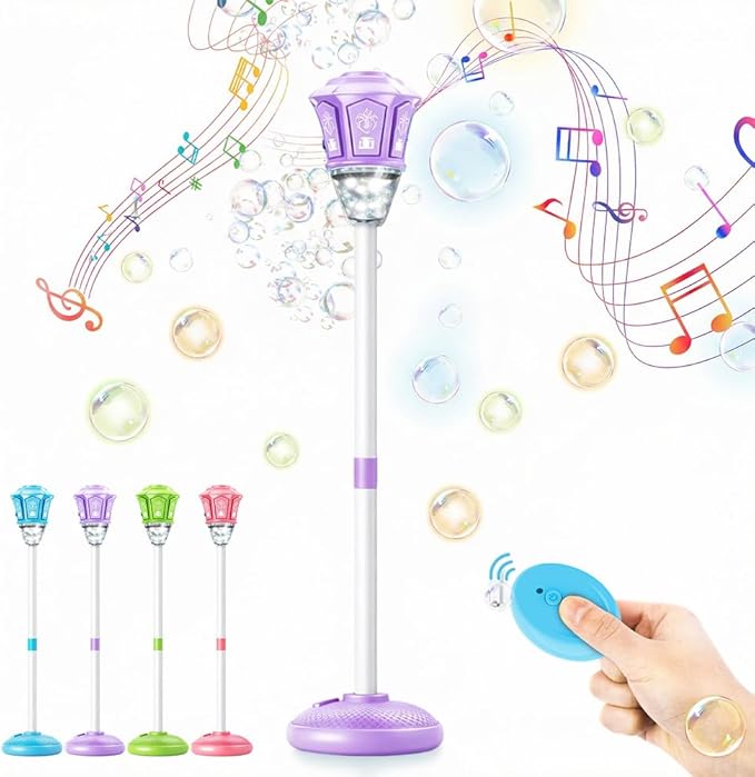 Street Lamp Bubble Machine, 2026 New Automatic Bubble Machine Stand with Light Music, Adjustable Standing Bubble Maker Blower Torch-Shaped for Outdoor Party Birthday Wedding (Purple)