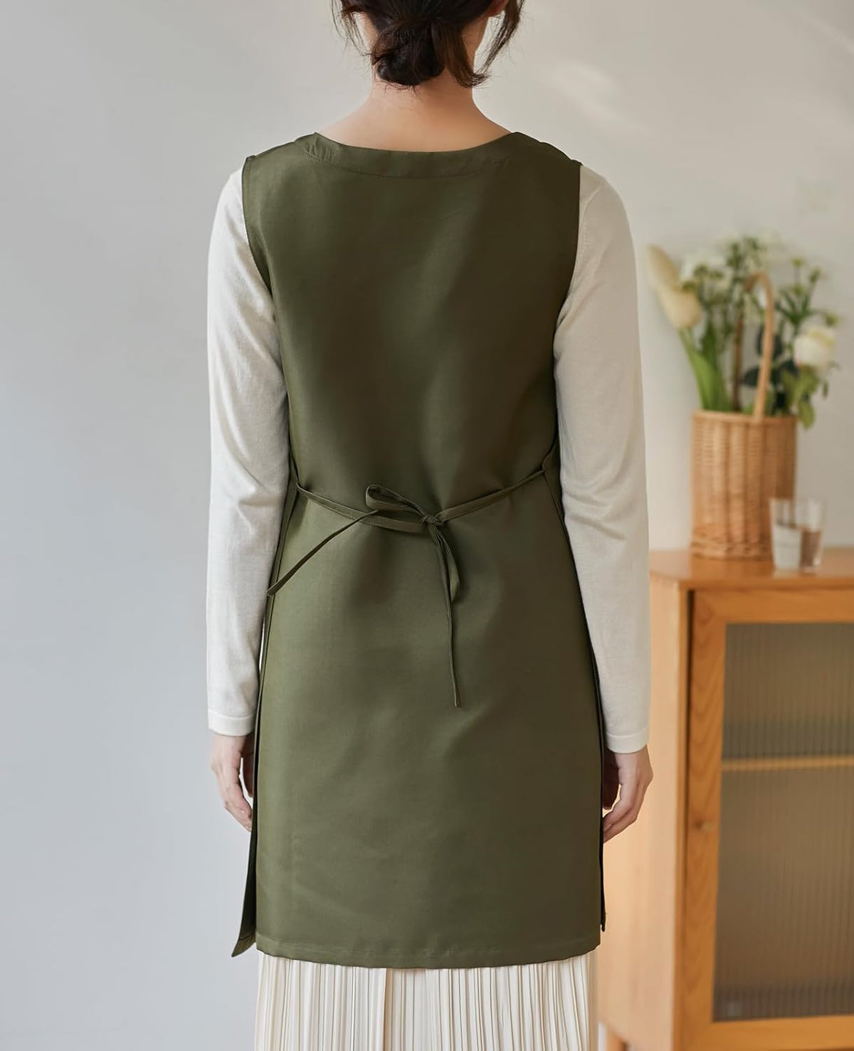 Women Cobbler Apron Japanese Style Aprons with 3 Pockets for Work Chef Kitchen