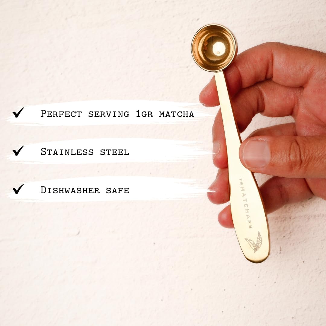 Golden Stainless Steel 1 gram Matcha Measuring Spoon (1/2 teaspoon). Scoop your Matcha with Precision for Perfect Servings while upgrading your