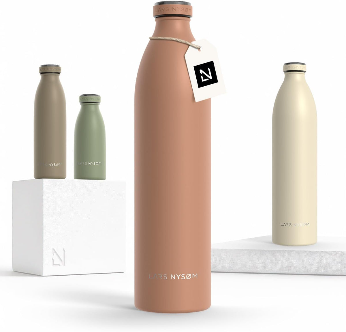 LARS NYSØM Stainless Steel Insulated XL Water Bottle 12oz 17oz 25oz 34oz 51oz | Insulated Thermo Flask for Hot and Cold Beverages | Leakproof Drinking Bottle (Blush Rose, 50.7 oz)