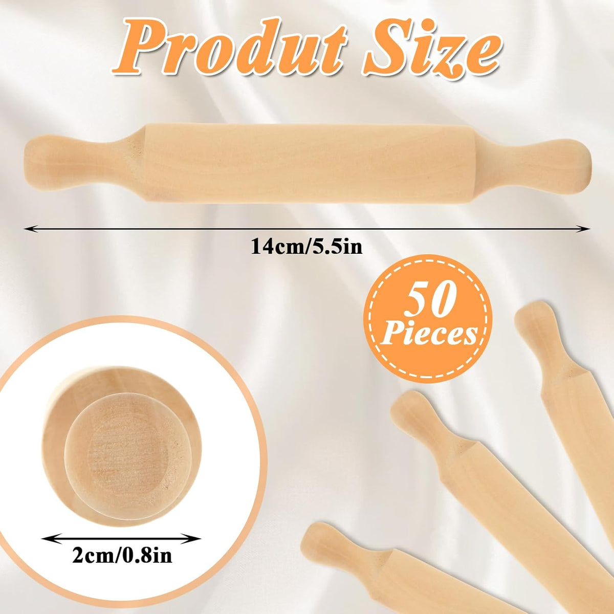 50Pcs Wooden Mini Rolling Pin, 5.5 Inches Mini Rolling Pin for Crafts, Small Dough Rolling Pins for Imaginative Play and Baking Pastry Pizza Cookie