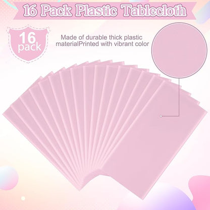 16 Pack Light Pink Plastic Tablecloth for Rectangle Tables, Premium Decorative Pastel Pink Disposable Table Cloths for Parties, Rectangle Party Table Cover for Birthday Wedding Anniversary, 54x108Inch