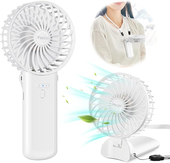 Psecici Handheld Fan, Mini Portable Personal Fan with lanyard, 4 Speeds Level 180° Foldable Design for Desk/Travel/Office/Outdoor