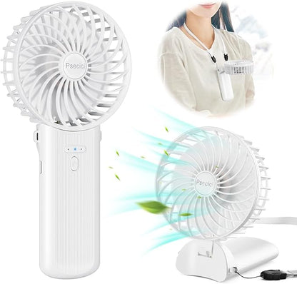Psecici Handheld Fan, Mini Portable Personal Fan with lanyard, 4 Speeds Level 180° Foldable Design for Desk/Travel/Office/Outdoor