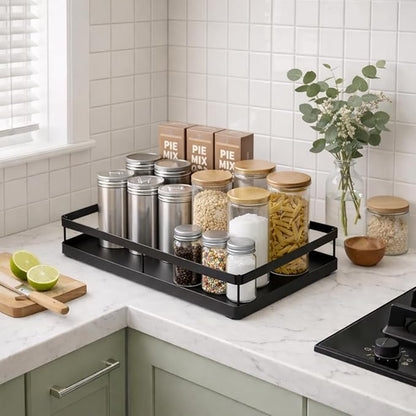 AOVA Pull Out Under Sink Organizer - Single Tier Heavy Duty Metal Sliding Cabinet Shelf, No-Drill Adhesive Under Kitchen Sink Storage, Carbon Steel Slide Out Drawer for Kitchen & Bathroom
