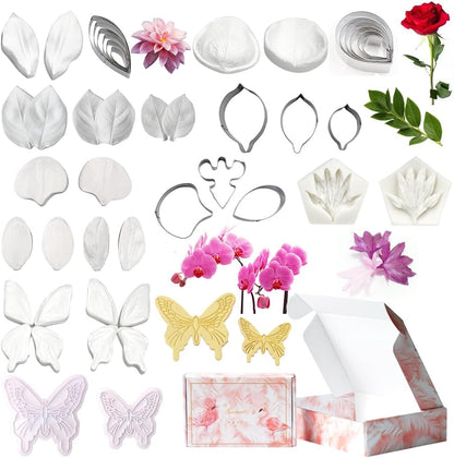 AK ART Kitchenware Silicone Veiner Stainless Steel Fondant Cutter Set for Gum Paste Flower Leaf Sugar Craft Tools Cake Decorating Supplies Silicone
