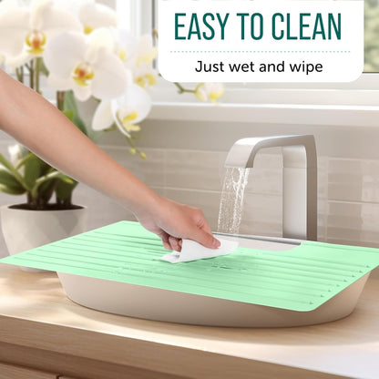 Maplefield Bathroom Sink Cover for Counter Space, Heat Resistant Silicone Sink Mat for Your Beauty Routine, Small Bathroom Space Saver Sink Cover for Makeup (Mint Large, 22 x 2 x 2 Inches)