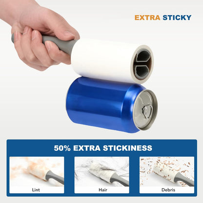 Extra Sticky Lint Roller for Pet Hair, Pet Hair Remover with 1 Upgraded Handle 2 Rollers, Portable Lint Remover for Clothes, Furniture, Dog & Cat Hair (1 Handle + 200 Sheets)