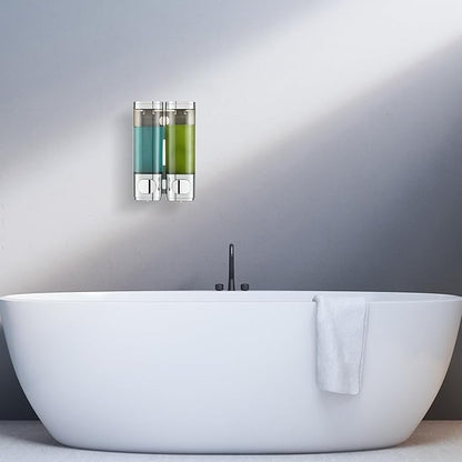 pollock Shampoo Dispensers for Shower Wall Mounted, Shower Shampoo Dispenser 2 Chamber No Drill Shampoo and Conditioner Dispenser Body Wash Dispenser for Bathroom,Large Capacity,Chrome