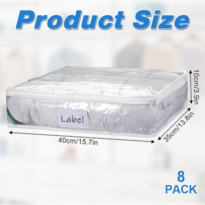 8 Pcs Clear Plastic Storage Bags with Zipper, 16 x 14 x 4 Inch Pvc Sweater Sheet Organizer Waterproof Zippered Clothing Storage Bags for Clothes, Linen, Pillow, Sheets, Blankets