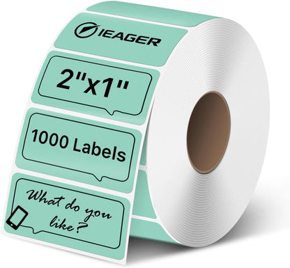 iEager 2x1 Inch Thermal Labels, Green Rectangle Thermal Printer Stickers, Durable Shipping Label Printer Sticker for Barcode, Name, Address, 1000 Labels/Roll