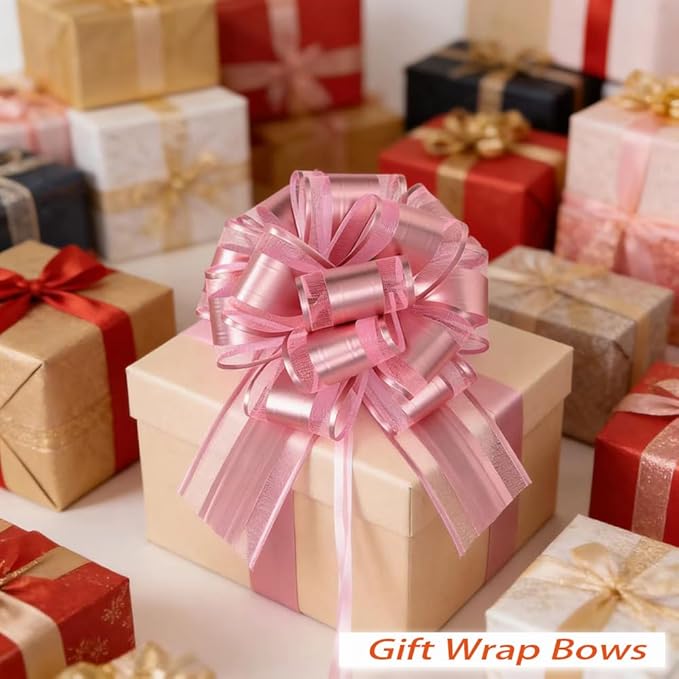 Pink Bows for Gift Wrapping, 6PCS Gift Bows for Wedding, Christmas, Birthday, Flower Arrangements, Party Decoration, 6 Inches (Pink)