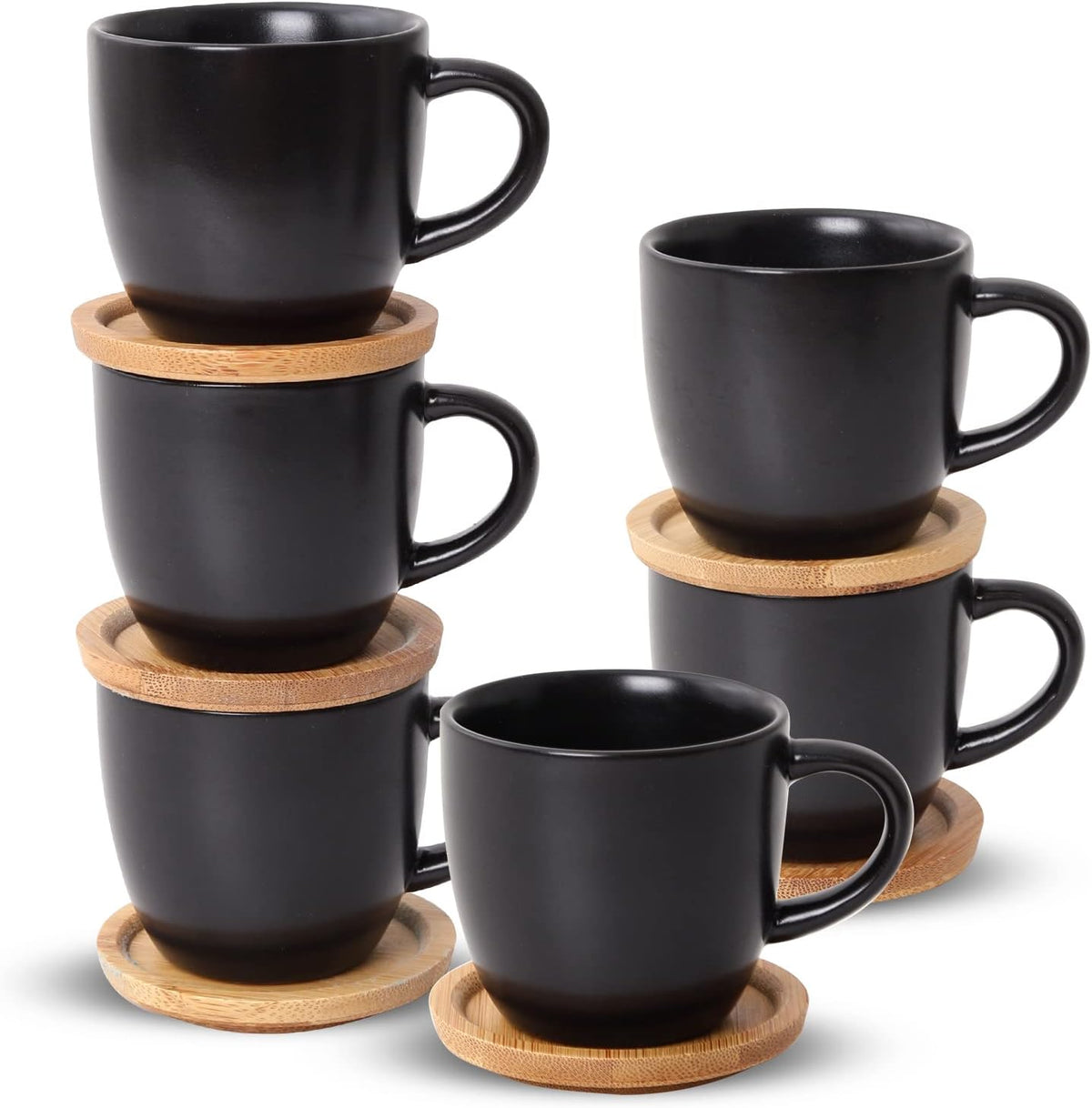 Hasense 4 OZ Espresso Cups and Saucers Set of 6, Demitasse Cups with Handle for Latte, Cappuccino, Cafe Mocha and Tea