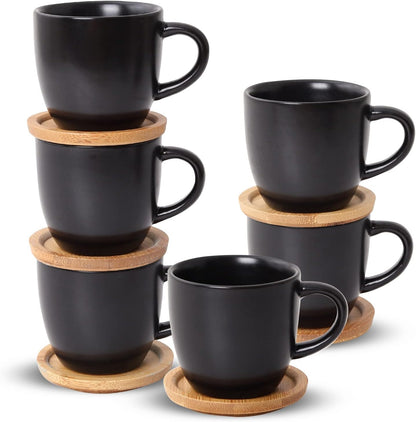 Hasense 4 OZ Espresso Cups and Saucers Set of 6, Demitasse Cups with Handle for Latte, Cappuccino, Cafe Mocha and Tea