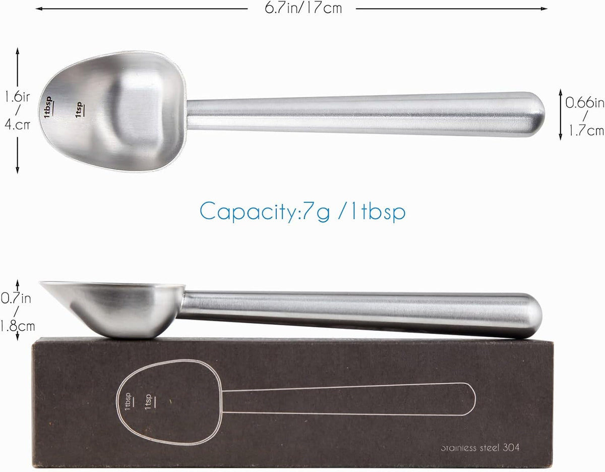 Easyworkz Stainless Steel Long Hollow Handle Coffee Scoop,7g Measuring Spoon for Ground Coffee and Loose Leaf Tea, Brushed Silver