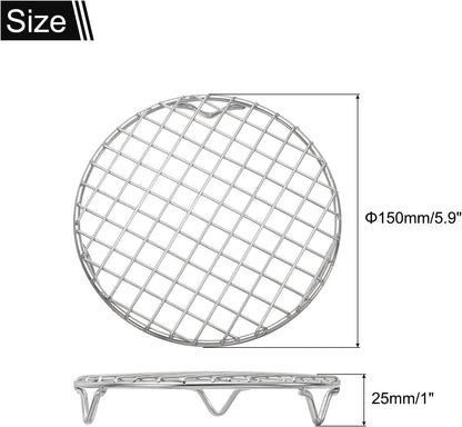 uxcell Round Cooking Rack with Legs, Dia 5.9 Inch 304 Stainless Steel Barbecue Grill for Cooking Baking Barbecue Air Fryer Racks, Silver