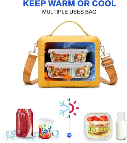 NOL Natural Organic Lifestyle Insulated Lunch Bags for Women Cooler Bag Lightweight Nylon Waterproof Lunch Box For Work (Mustard, Small)