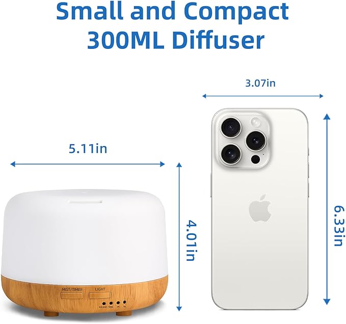 SPLITSKY Aromatherapy Essential Oil Home Diffuser with Remote Control, 300ML Large Room Cool Mist Air Humidifier, 8 Hours Quiet Operation, Timer, 7 Colors LED Night Night，Suitable Home,Yoga.