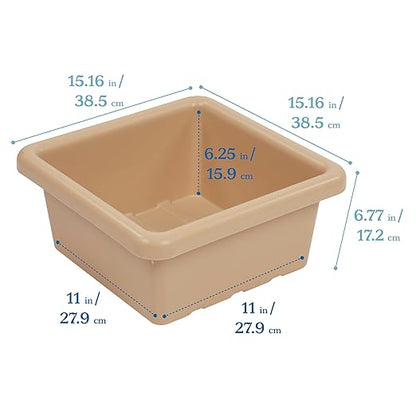 ECR4Kids Stackable Square Bins with Non-Snap Lids, Multipurpose Organization, Sand, 2-Pack