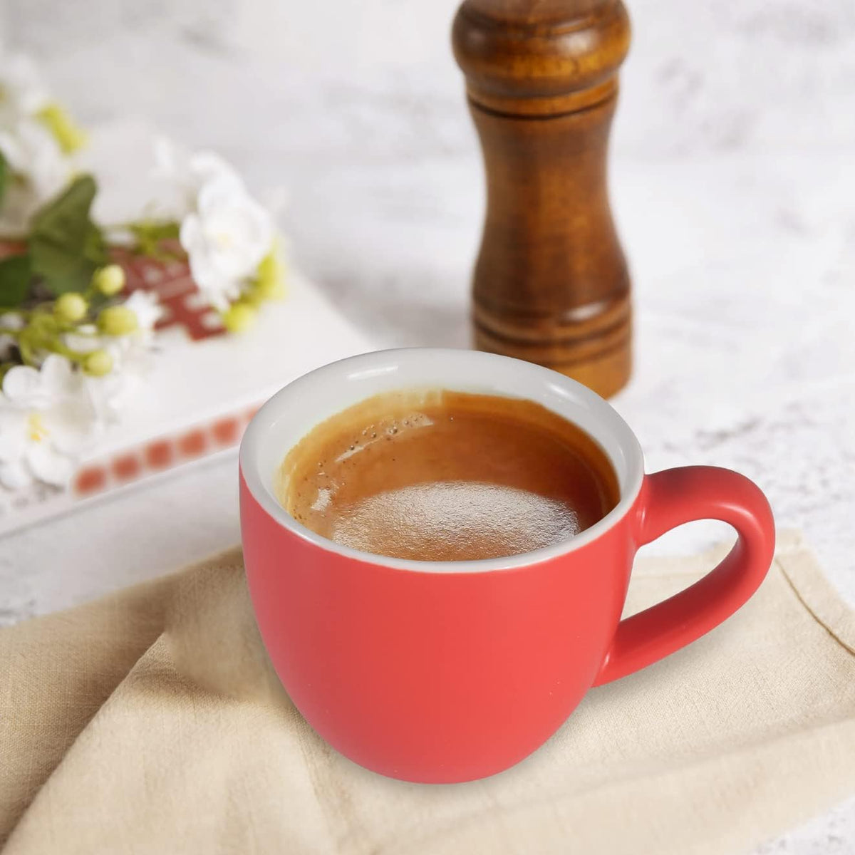 homEdge Mini Procelain Espresso Cup, 3 Ounces / 90 ml Tiny Coffee Mugs Demitasse for Espresso, Tea- Red