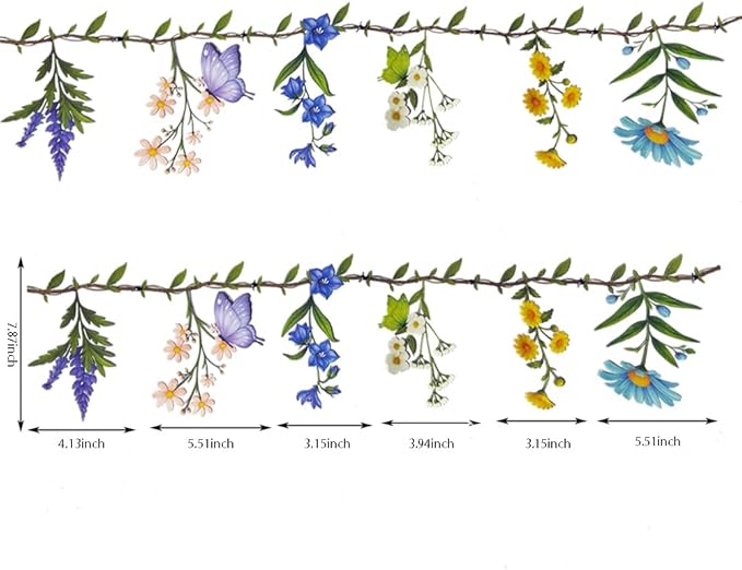 Colorful Flower Banner Ready to Use Double- Sided Reusable Waterproof Wildflower Garland for Wildflower Garden Party Birthday Wedding Baby Shower Supplies Wall Decorations 2 PCS