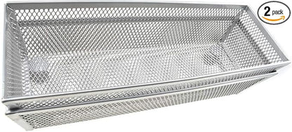 HAHIYO Stackable Mesh Tray Cup 9 x 3 x 2 inches Sturdy Container for Desk Drawer Organizer Collection for Home Office School kitchen Soft Foam Feet No Sharp Edges 2 Pack Silver